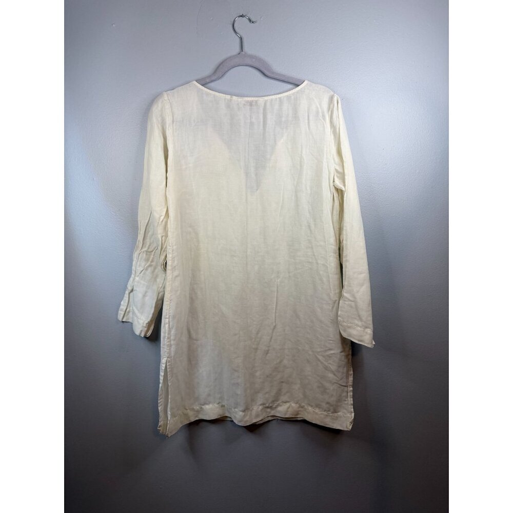 Tommy Bahama Womens Cream Tunic With Embroidered V-Neck Cotton Silk Blend M - Picture 4 of 4